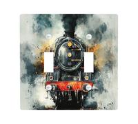 Watercolor Vintage Steam Train Switch Cover Wall Plate 2 Gang Double Toggle, Steampunk Mechanical Electrical Faceplate for Bedroom Bathroom Decor, Railroad Standard Size Switchplate