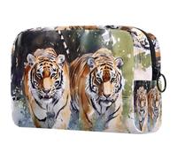 Watercolor Walking Tigers Cosmetic Bag for Women, Travel Toiletries Bags Large Makeup Handy Pouch Organiser Bag with Zipper