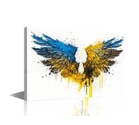 Watercolor Wall Art 1 Piece Blue And Gold Grunge Style Bird Or Angel Wings Pictures Print on Canvas Art for Bedroom Living Room Wall Decoration, Stretched Framed Ready to Hang, 36" Wx24 H