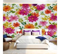 Watercolor Wall Mural 250 x 180 cm Flowers Daisy Non-Woven Art Print Wallpaper Mural for Walls Living Room Bedroom TV Background Boys Girls Kids Rooms Decoration