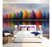 Watercolor Wall Mural Colorful Pine Trees Photo Poster Mural Wallpaper Non-Woven Premium Art Print Living Room Bedroom Nursery TV Background Home Decor 300 x 210cm