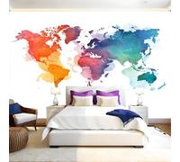 Watercolor Wall Murals for Living Room World map and Compass 3D Print Photo Wallpaper Luxury Design Modern Non-Woven Wall Mural Sofa TV Kids Bedroom Decoration 200 x 140cm
