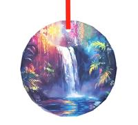 Watercolor Waterfall Patterned Christmas Round Glass Pendant, Christmas Tree Decoration, Birthday Gift