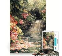 Watercolor Waterfall with Flowers And Foliage Jigsaws for Adults1000 Pieces Brain Memory Game Fine Cut Premium Finishing Engaging Way to Pass Free Hours (50x75cm)