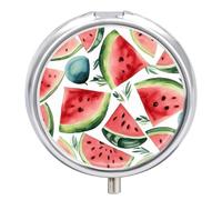 Watercolor Watermelon Pattern Pill Box-3 Compartment Small Pill Case Travel Pill Box for Purse & Pocket Portable Daily Pill Organizer to Hold Supplements Vitamins