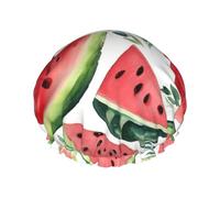 Watercolor Watermelon Pattern Print Shower Cap For Women Double Layer Waterproof Bath Cap Elastic Reusable Shower Hat Hair Protection Bath Hat For Spa Salon Bathing Ladies
