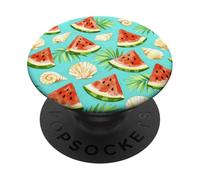 Watercolor Watermelon Summer Shells Tropical Leaves Pattern PopSockets Adhesive PopGrip