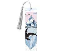 Watercolor Whale Bookmark Iceberg Sea Wooden Bookmark with Tassel Book Mark for Women Men Reading Page Markers Gifts for Book Lovers