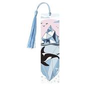 Watercolor Whale Bookmark Iceberg Sea Wooden Bookmark with Tassel Book Mark for Women Men Reading Page Markers Gifts for Book Lovers