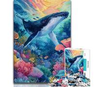 Watercolor Whale Jigsaw Puzzles for Teenagers 1000 Piece Puzzle,family Fun Games Is Ideal As A Gift for The Whole Family 50x75cm