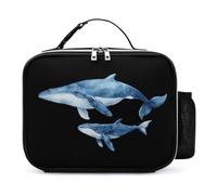 Watercolor Whale Mama and Little Trendy Lunch Bag Insulated Reusable Leather Tote Meal Lunchbox Pouch for Office Travel