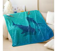 Watercolor Whale Shark Printed Flannel Blanket, Super Soft Cozy Ocean Theme Throw Blanket for Kids and Adults Room Decor, Travel (02,150x200cm)