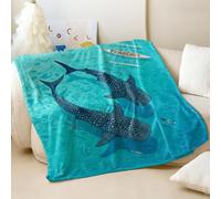 Watercolor Whale Shark Printed Flannel Blanket, Super Soft Cozy Ocean Theme Throw Blanket for Kids and Adults Room Decor, Travel (01,130x150cm)