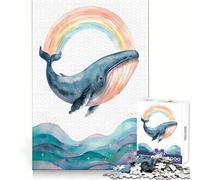 Watercolor Whale with Rainbow And Waves 1000 Pieces Puzzles for Teenagers Memory Training Peaceful Escape Flawless Cut Winter Gift (50x75cm)