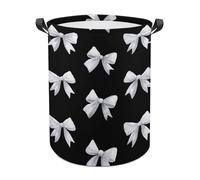 Watercolor White Bow Pattern on Black Laundry Baskets Laundry Hamper Waterproof Foldable Storage Bin Dirty Clothes Laundry Basket for Living Room Bathroom