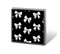 Watercolor White Bow Pattern on Black Unisex Brooches & Pins Square Lightweight Lapel Badge Jewelry for Clothing Shawl Hat