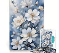 Watercolor White Flowers Jigsaw Puzzle 1000 Think Boost Game Tight Lock No Loose Pieces Interactive Brain Challenge for Home (38x26cm)