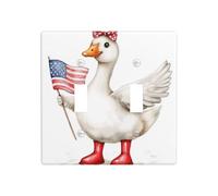 Watercolor White Goose Red Rubber Boots Double Gang Toggle Light Cover Wall Plate Switch Decor Standard Size - 11.4x11.4cm
