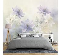 Watercolor White Lavender Floral Wall Mural 265 × 280 Cm Non Woven 3D Panoramic Wallpaper Soft Pastel Flower Botanical Wall Art for Bedroom Living Room Modern Nature Home Decor Lavender Floral 265