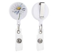 Watercolor White Single Daisy Retractable Badge Holder Reel Clip ID Card Holder for Doctor Nurse Student Office Worker