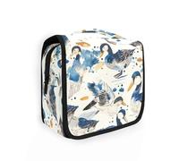 Watercolor Wild Duck Denim Cream White Cosmetic Bags with hanging hook stylish Cosmetic Bags For Women Travel with Compartments & Handle