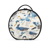 Watercolor Wild Duck Denim Cream White Makeup Bags with Compartments & Handle Large Hanging Travel Toiletry Bag with adjustable dividers 11 IN
