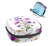 Watercolor Wild Flowers Bouquet with Butterflies Sanitary Napkin Storage Bag, Large Menstrual Cup Pouch with Zipper, Period Pads Bag Store Panty Liners Tampons for Girls Women