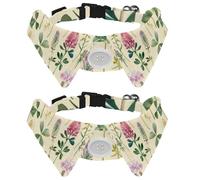 Watercolor Wild Flowers Meadow on Pastel Yellow Background Dog Collar Bowtie, Comfortable Adjustable Dog Bow Tie Collar for Small Boys and Girls Pets