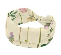 Watercolor Wild Flowers Meadow on Pastel Yellow Background Stretchy Headbands for Women, Non-Slip Hair Bands Fashion Sports Turban for Yoga Workout Daily Use