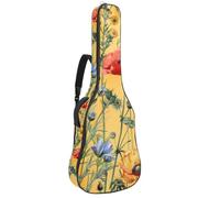 Watercolor Wild Flowers on Colored Background Padded Guitar Bag, Protective Acoustic Guitar Cover Gig Bag for Electric Bass Classical Guitar