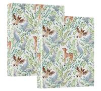 Watercolor Wild Herbs Flowers Woodland Animals 3 D-Ring Binder A4 2 Pack with 200 Sheet for Kids School Supplies Women Men Office