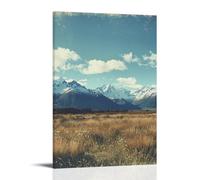Watercolor Wilderness Mountain Canvas Wall Art Paintings Retro Wild Grass Snow Mountain Nature Pictures on Canvas Prints Framed Ready to Hang Artwork for Bedroom Home Decor 08x12inch(20x30cm)