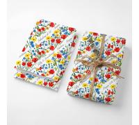 Watercolor Wildflower 50th Birthday Wrapping Paper Folded Sheets, 120GSM Thick Kraft Wrapping Paper for Women, Red Poppy Spring Print Present Packaging for Wife Mom, 2 Pack