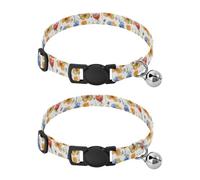 Watercolor Wildflower Decorative Pet Collar with Bell 2 Pack Puppy Collar Adjustable 10.6 to 17.1 Inches