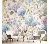 Watercolor Wildflower Photo Wallpaper - Rural Area Hydrangeas Wallpaper Wall Decor Mural Modern Wallpaper White Non-woven Wallpaper For Living Room Bedroom Children's Room Wall Decor, 400cm x 280cm
