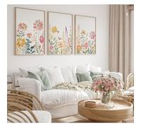 Watercolor Wildflower Wall Art Decor Colorful Flower Pictures Canvas Floral Botanical Wall Art Vintage Prints Poster Floral Painting Artwork for Living Room Bedroom 16x24 Inch Unframed Set of 3