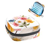 Watercolor Wildflowers Bouquet Meadow Flowers Leaves Stem Sanitary Napkin Storage Bag, Large Menstrual Cup Pouch with Zipper, Period Pads Bag Store Panty Liners Tampons for Girls Women