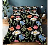 Watercolor Wildflowers Double Duvet 10.5 Tog, Retro Forest Style Microfiber Bedding Set, 1 Quilt 200x200cm and 2 Pillowcases 50x75cm, All Year Round Comforter for Cozy Nights B1515