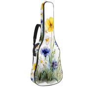 Watercolor Wildflowers Herbs and Grass Dragonfly Guitar Bag, Padded Acoustic Guitar Case Backpack with Adjustable Shoulder Strap Pockets