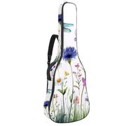 Watercolor Wildflowers Herbs Grass Butterflies and Dragonfly Acoustic Guitar Gig Bag, 1 cm Thick Padding Waterproof Guitar Case Backpack with Dual Adjustable Shoulder Strap for 40-42 Inch Guitar