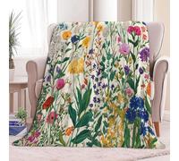 Watercolor Wildflowers Throw Blanket Ultra Soft Warm All Season Blankets, Beige Decorative Fleece Blankets for Bed Chair Car Sofa Couch Bedroom 150 x 200 cm