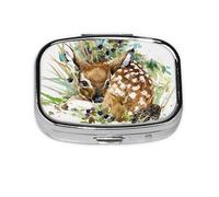 Watercolor Wildlife Deer,Meta Pill Box 2 Compartment Medicine Case,Portable Organizer