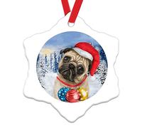 Watercolor Winter Snow Dog Christmas Decor Merry Christmas Funny Dog Christmas Tree Hanging Ornaments Pug Dog Novelty Ceramic Ornaments Xmas Gift Winter Seasonal