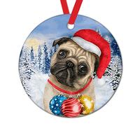 Watercolor Winter Snow Dog Christmas Decorations Gift Merry Christmas Funny Dog Xmas Tree Ornament Dachshund Dog Round Ceramic Christmas Ornament to Child Dad Mom