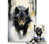 Watercolor Winter Wolf Adult Jigsaw Puzzle1000 Pieces Memory Ability Relaxed Leisure Secure Join Warm Xmas Gift (38x26cm)