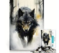 Watercolor Winter Wolf Adults 1000 Pieces Puzzle Mental Fun Game Advanced Laser Cutting Tech Amusing Challenge for Waiting Time (38x26cm)