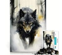 Watercolor Winter Wolf Jigsaw for Adults1000 Pieces Brain Focus Game Precision Cut Smooth Edges Amusing Challenge for Waiting Time (50x75cm)