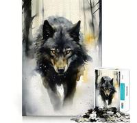 Watercolor Winter Wolf Puzzle for Adults 1000 Pieces Memory Play Game Firm Fit Secure Assembly Meaningful Connection Building Game (38x52cm)