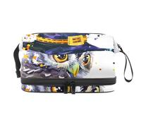 Watercolor Witch Hat Owl Double Layer Cosmetic Bag for Women and Girls, Travel Toiletry Bag Makeup Handy Pouch Organiser Bag with Brush Compartment