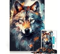 Watercolor Wolf Face 1000 Piece Jigsaws for Adults Brain Recall Game Tight Interlock No Gaps Calming Mental Break Activity (38x52cm)